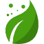 Ícone de folha verde com gotas de orvalho, simbolizando natureza e sustentabilidade.